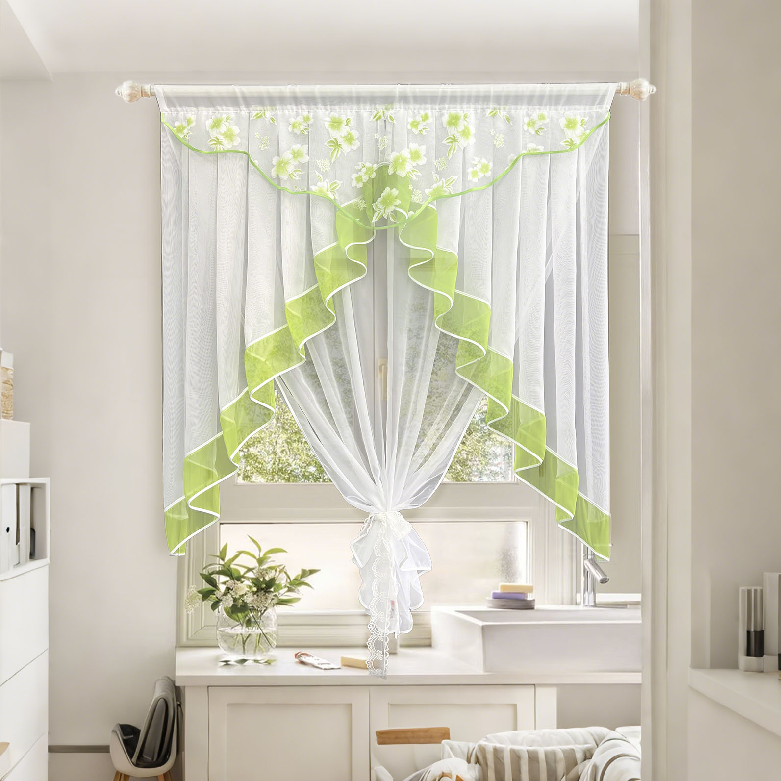 Home Office Romance - Set Tirai Tipis Motif Bunga Tirai