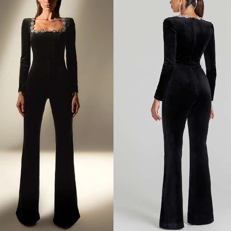 Home Office Romance - Jumpsuit Korset Beludru Wanita Elegan 2026,