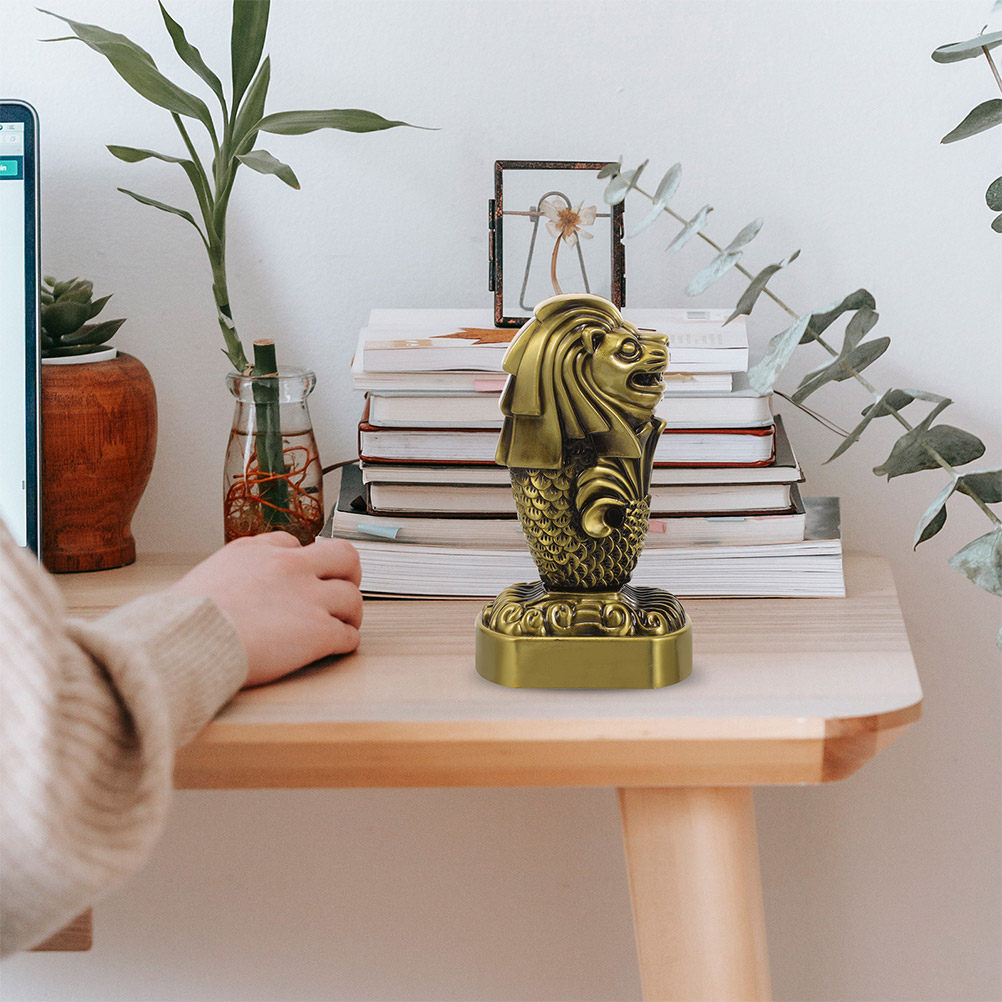 Home Office Singapore - 2 Buah Patung Merlion Logam yang